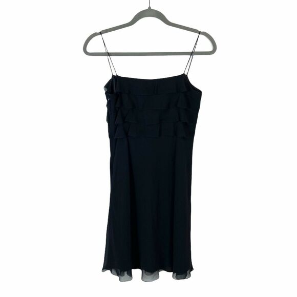 Silk Slip Dress Ann Taylor Loft Women's Black Sleeveless Knee Length Ruffle sz 2 - Picture 1 of 13